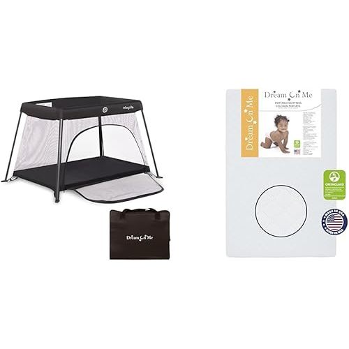 Dream On Me Travel Light Playard with Mesh Zipper Door and Holly 3” Fiber Mini Crib Mattress