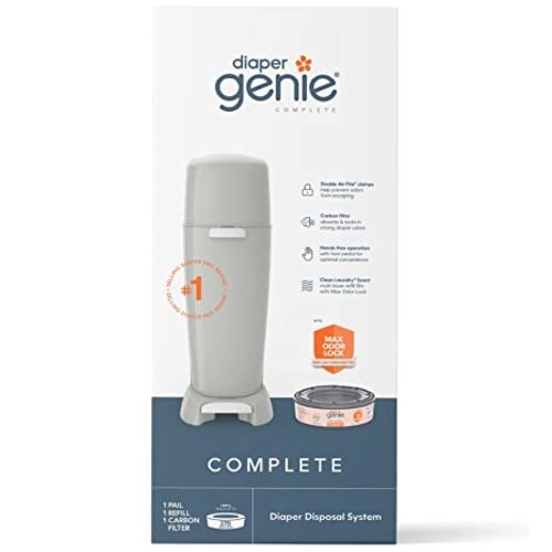 Diaper Genie Complete Pail with Built-In Odor Controlling Antimicrobial, Includes Pail and 1 Refill, Gray Pail, 2 Piece Set (Pack of 1) - Grey - Pail + 1 Refill