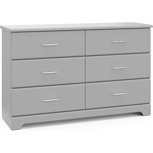 Storkcraft Brookside 6-Drawer Dresser (Pebble Gray) – GREENGUARD Gold Certified, Nursery & Kids Storage, Nursery Essentials, Kids Room Storage, Durable Bedroom Dresser