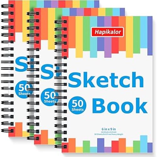 Hapikalor Drawing Pad for Kids, Sketch Pads 50 Sheets, 3-Pack Kids Travel Activities Spiral Bound Drawing Books Bulk 6" x 9 ", Drawing Paper for Kids 9-12
