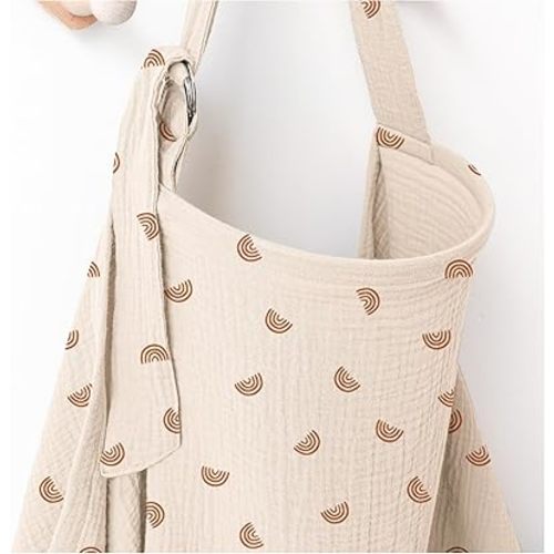 Muslin Nursing Covers for Breastfeeding, Privacy Breast Feeding Cover with Arch Neckline for Mom and Baby, Breathable 100% Cotton Nursing Apron Multi-use Stroller Cover