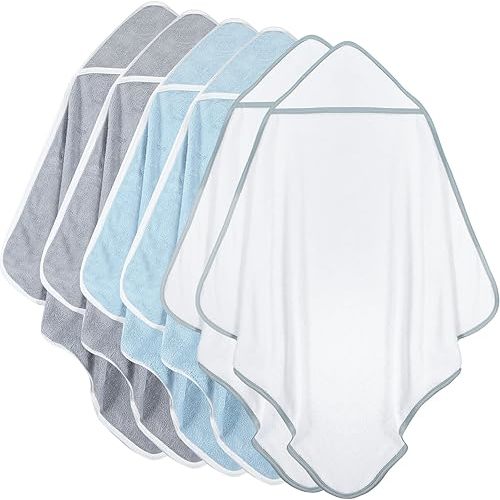 Chumia 6 Pack Baby Hooded Towels Baby Bath Towel Absorbent Soft Hooded Towel for Babies Shower Essentials Hooded(White, Gray, Blue, Simple Design)