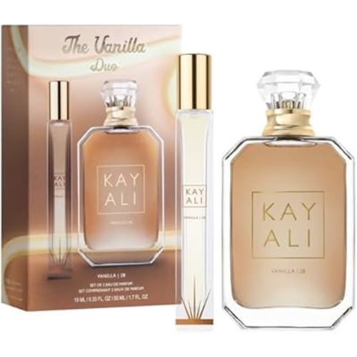 Huda Kayali Beauty The Vanilla Duo Limited Edition Gift Set: Vanilla | 28 Eau De Parfum Full Size (1.7 fl oz / 50 ml) and Travel Size Spray (0.33 fl oz / 10 ml)