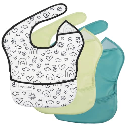 Tiny Twinkle Mess-Proof Baby Bib - Waterproof Bib for Baby Boy or Girl - PFAS, PVC, BPA, Phthalate Free - Baby Food Bibs