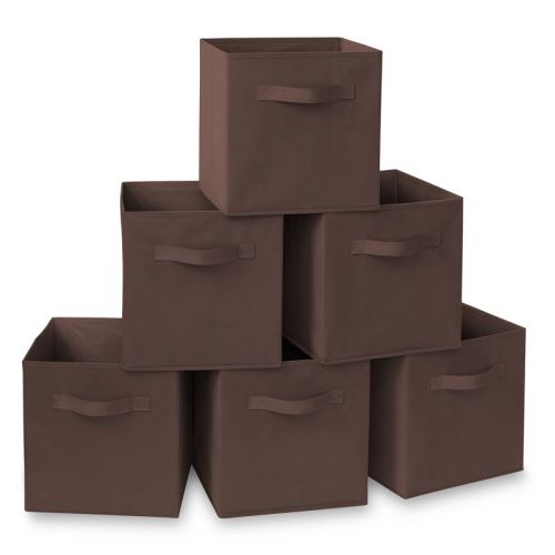 Casafield Set of 6 Collapsible Fabric Storage Cube Bins, Brown - 11" Foldable Cloth Baskets for Shelves and Cubby Organizers