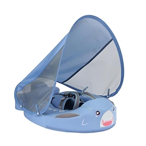 Lanckeli Baby Pool Float 3 Months-2 Years, Baby Float with Canopy, Tail and Harness, Non-Inflatable Infant Pool Float with Sunshade, Waterproof and Quick Drying, Suitable for Pool, Sea.