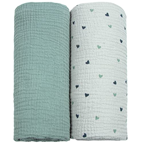 lulumoon Muslin Swaddle Blanket Baby Receiving Blankets Neutral, 2 Pack, Sage
