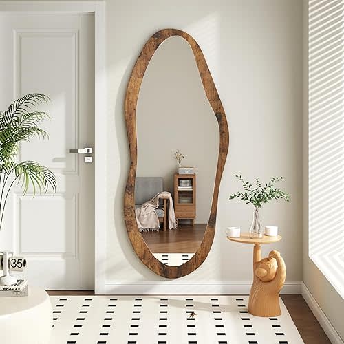 AAZZKANG Large Mirror with Wood Framed 47"x20" Vintage Irregular Wall Mirror Full Length Asymmetrical Vanity Mirror for Bathroom Bedroom Living Room Entryway