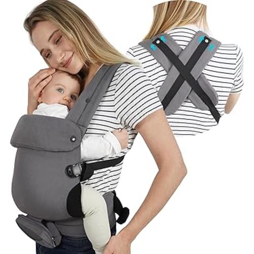 Baby Carrier Newborn to Toddler Ergonomic Wrap 4-in-1 Breathable Comfort Stable Structure, with Mobile Phone Bag, Bottle Bag, Windproof Cover, Hands-Free for Babies 7-44lbs, Adult Waistline 37-54in