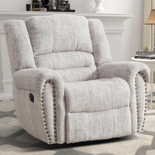 CANMOV Manual Recliner Chair, Classic and Traditional Manual Recliner Chair with Comfortable Arms and Back Single Sofa for Living Room, White Grey