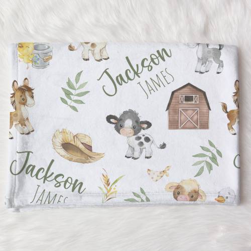 Custom Farm Swaddle, Horse Baby Boy Name Blanket, Personalized Farm Animals Swaddle, New Mom Gift, Newborn Gift, Baby Shower Gift