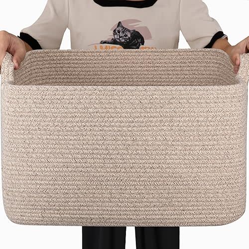 65L Large Storage Basket, Cotton Rope Woven Blanket Basket, Toy Basket for Baby Room, Basket for Storage in Living Room, Brown