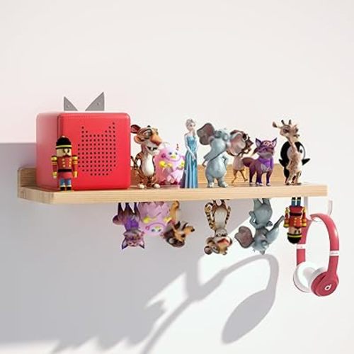 for Tonies Shelf Magnetic - Tonies Figure Organizer for Kids Room, Wooden Magnetic Display Shelf for Tonies Box Holder, Wall Floating Shelves Toy Storage Compatible Charging Station (1 Tier, Wood)