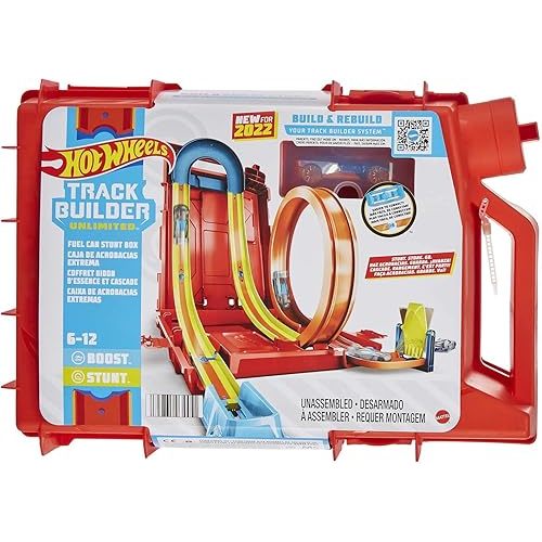 Hot Wheels Track Builder Unlimited Playset Fuel Can Stunt Box, 14 Component Parts & 1:64 Scale Toy Car