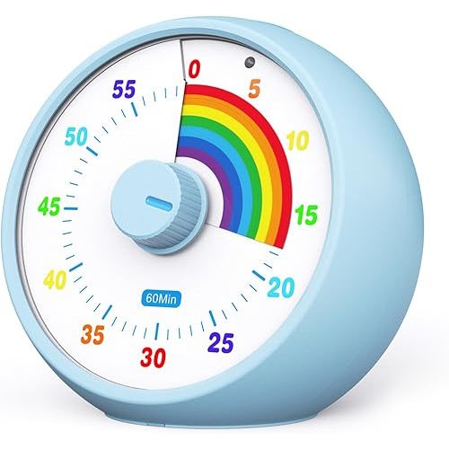 Visual Timer for Kids, 60-Minute Countdown for Classroom Office Kitchen, Desk Timer Kids Time Management Tools with Silent Operation, Pomodoro Timer Rainbow Pattern(Blue)