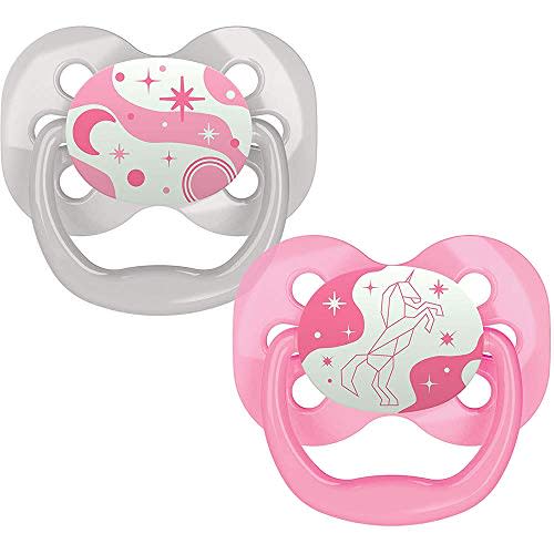 Dr. Brown's Advantage Glow-in-the-Dark Baby Pacifier, Fully Symmetrical Soother with Soft Silicone Bulb, 0-6m, BPA Free, Coral Ocean, 2 Pack (Style May Vary)