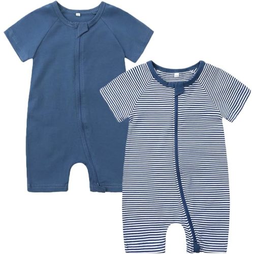 Feidoog Baby Boys 2Pack Rompers Summer Short Sleeve 2 Way Zipper One-Piece Romper Jumpsuit Sleep and Play