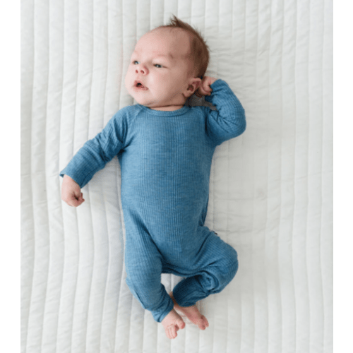 Heather Blue Ribbed Crescent Zippy - Little Sleepies