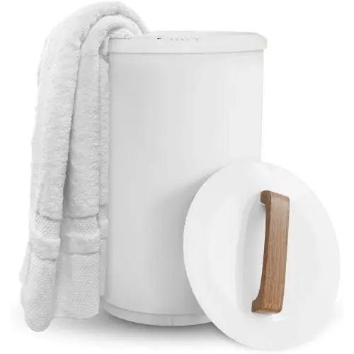 SAMEAT Heated Towel Warmers for Bathroom - Large Towel Warmer Bucket, Wood Handle, Auto Shut Off, Fits Up to Two 40"X70" Oversized Towels, Best Ideals