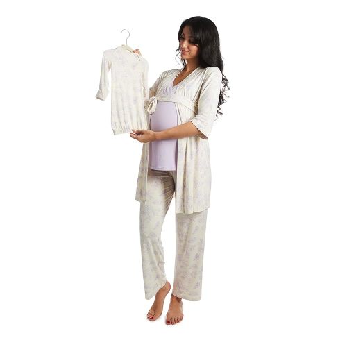 5 Piece Maternity and Nursing PJ Pant Set for Mom and Baby