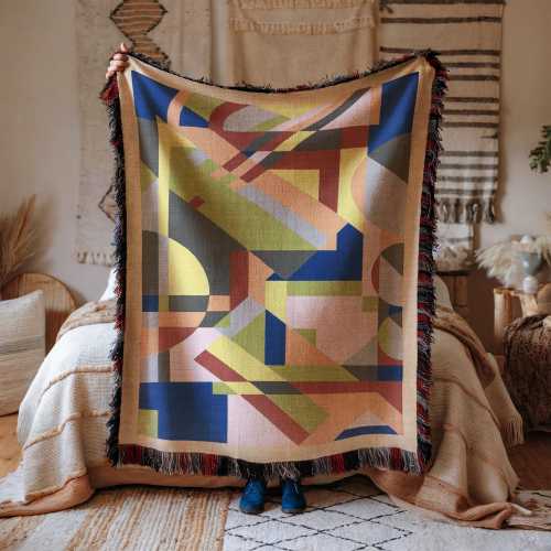 Geometric Woven Cotton Throw Blanket: Modern Art Tapestry