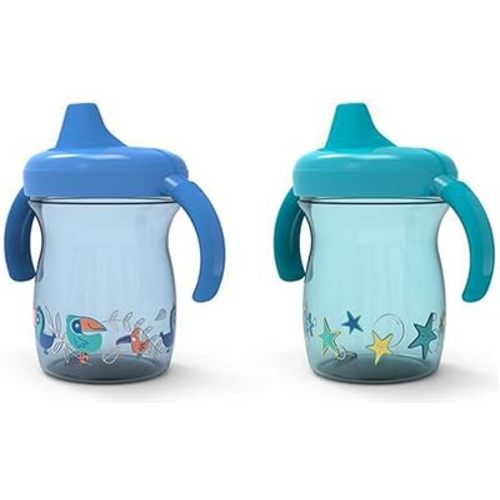 NUK First Essentials Fun Grips Soft Spout Trainer Cup, 7 oz. (2 Count (Pack of 1), Blue&Green)