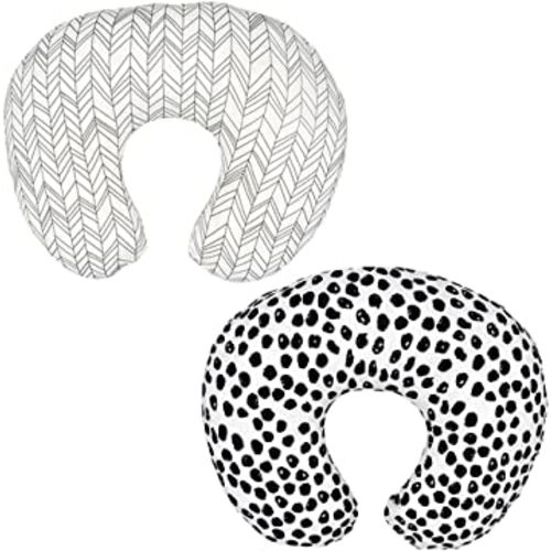 Nursing Pillow Covers for Breastfeeding Pillow, 2 Pack Soft and Stretchy Breastfeeding Pillow Covers for Breastfeeding Mom, Cozy Nursing Slipcover for Boys and Girls (Geometry &Leopard)