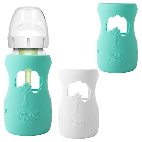 LuQiBabe (2-Pack, 9 oz) Silicone Baby Bottle Sleeves Compatible with Dr. Brown's Wide-Neck Glass Bottles, Anti-Colic, Dishwasher-Safe, Protective Covers for Glass Baby Bottles