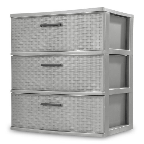 Sterilite Plastic 3 Storage Drawer Wide Weave Tower Cement