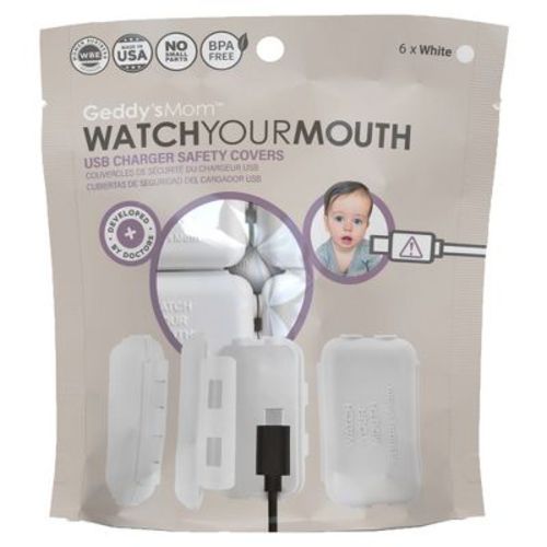 Geddy's Mom: Watch Your Mouth: White - 6 Pack - Usb Charger Child Safety Covers