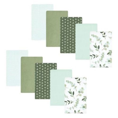 Hudson Baby Infant Girl Cotton Flannel Burp Cloths, Eucalyptus 10-pack, One Size