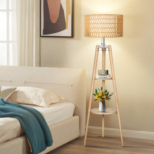 Bay Isle Home™ Acklins 61" Dimmable Tripod Floor Lamp Rattan Linen Dual Lampshades, Remote-Bulbs & Reviews | Wayfair