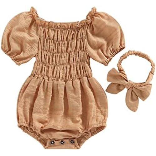 MERSARIPHY Infant Baby Girl Romper Dress Pleated Lace Clothes Baby Boho Tops Baby Summer Outfits