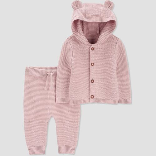 Carter's Just One You®️ Baby Girls' Solid Sweater Top & Bottom Set - Pink 9M: Midweight Cotton Acrylic Blend