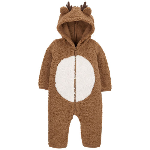 Baby Reindeer Hooded Sherpa Jumpsuit