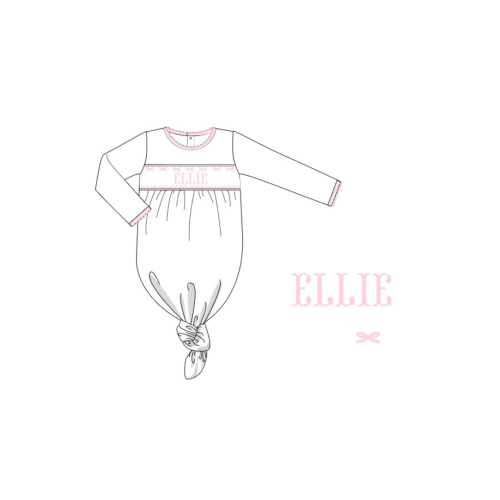 Pre- Order Custom Hand Smocked Name White and Pink Baby Gown