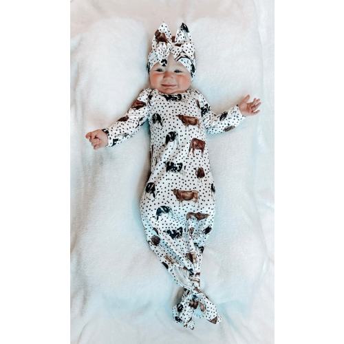 Cow gown, baby gown, baby cow gown, going home outfit, baby, gown for baby, Cow dots