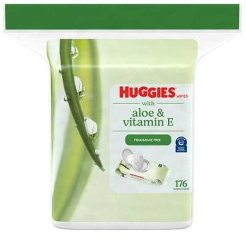 Huggies Aloe & Vitamin E Baby Wipes for Sensitive Skin, Unscented, 1 Refill Pack, (176 Wipes)