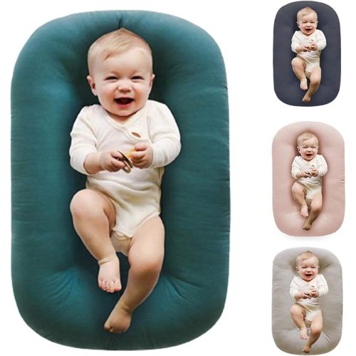 Loevin Baby Lounger for Newborn,Baby Play Mat Soft Cotton for Playtime & Sitting,Flat Babies Essentials Gifts Awake-Time for Boys & Girls 0-12 Months Home Travel(Peacock Green)