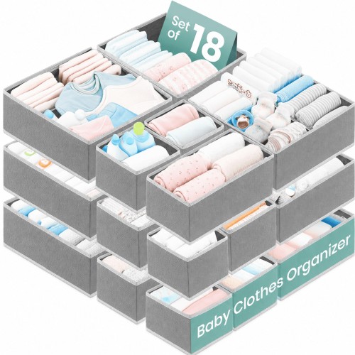 RFAQK, Drawer Organizer Clothes, 18 Pack, 3 Sizes Foldable Fabric Grey