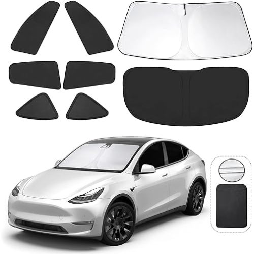 TINGLU Window Shades for Tesla Model Y 2020-2024 2025 Accessories Car Side Full Windows Rear Triangular Windshield Sun Shade Sun UV Rays & Privacy Protection for Camping,Napping,and Relaxing 8PCS