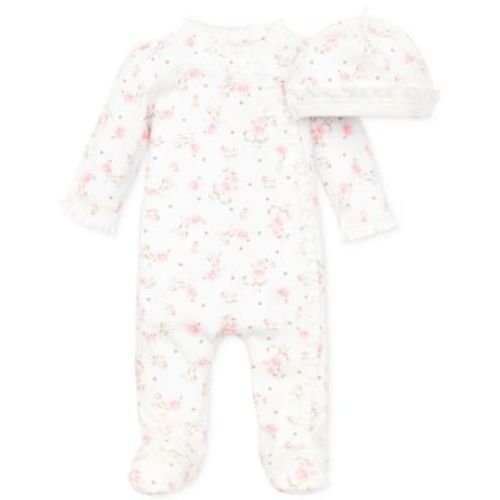 Baby Girls Vintage Rose Coverall with Matching Hat, 2 Piece Set