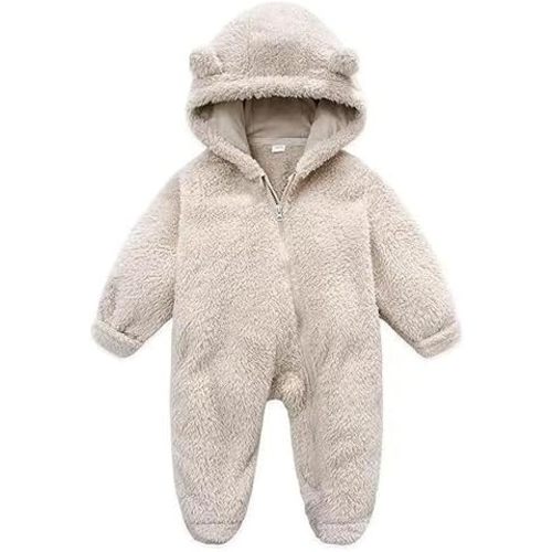 UVIPC Newborn Baby Fleece Footie Snowsuit Winter Onesie Cartoon Bear Warm Hooded Outfits for Girls Boys