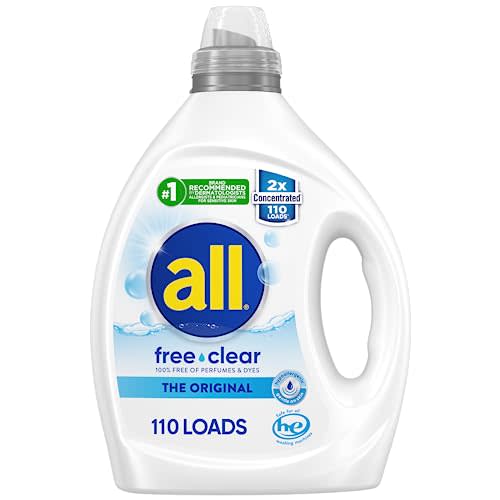 all free clear, Original, Liquid Laundry Detergent for Sensitive Skin, Unscented and Hypoallergenic, Concentrated, 82.5oz, 110 Loads