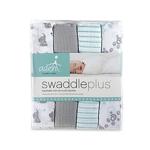 aden by aden + anais Baby Star 4-Pack Muslin swaddleplus Blankets in Green/Grey