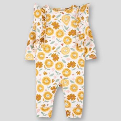 Lamaze Baby Girls' Organic Cotton Flower Child Ruffle Long Sleeve Romper - Amber Yellow