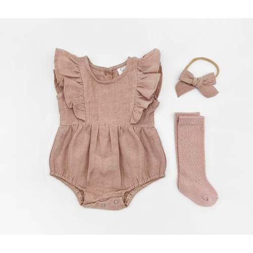 Gabriella Sleeveless Romper 3pc Set – 0-3M