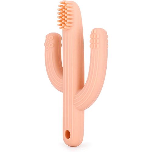 Cactus Teether Baby Toothbrush, Self-Soothing Pain Relief Soft Baby Teething Toys, Training Kids Toothbrush for Babies, Toddlers, Infants, Boy and Girl, Natural Organic BPA Free(Peachy)