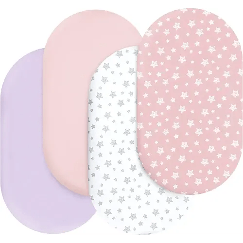 Bassinet Sheets Set 4 Pack for Baby Girl, Universal Fit for Oval, Hourglass and Rectangular Mattress, Pink