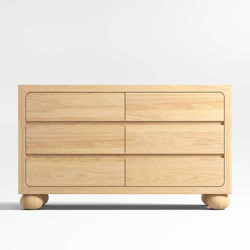 Emery 52" Natural Oak Wood Wide 6-Drawer Kids Dresser